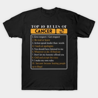 Top 10 Rules Of Cancer, Cancer Zodiac Facts T-Shirt